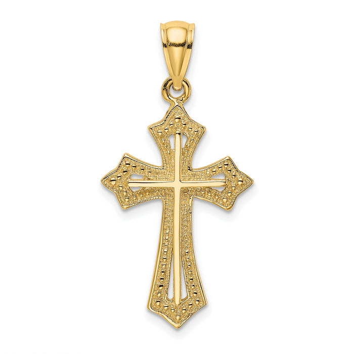 10K Solid Yellow Gold Beaded Cross Necklace