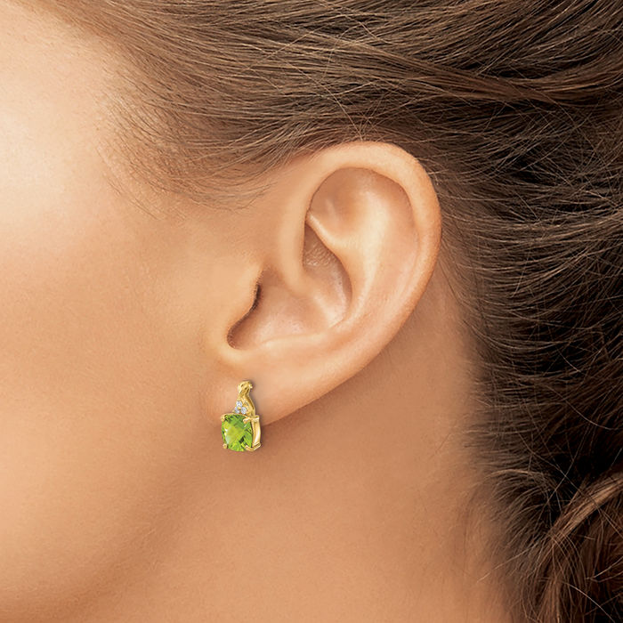 10K Solid Yellow Gold Green Peridot Diamond Drop Dangle Earrings August Birthstone Jewelry