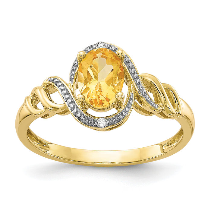 10K Solid Yellow Gold Orange Citrine Diamond Ring Gemstone Band November Birthstone Jewelry