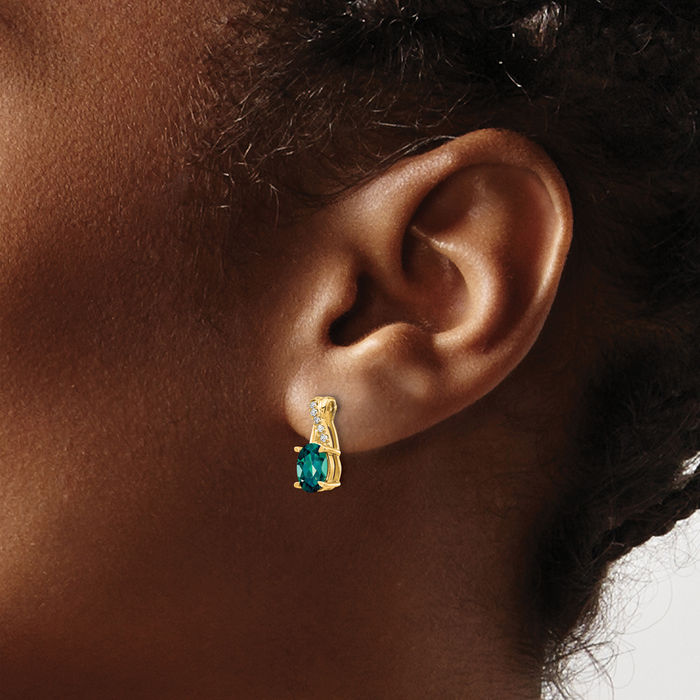 10K Solid Yellow Gold Lab Alexandrite Diamond Drop Dangle Earrings June Birthstone Jewelry