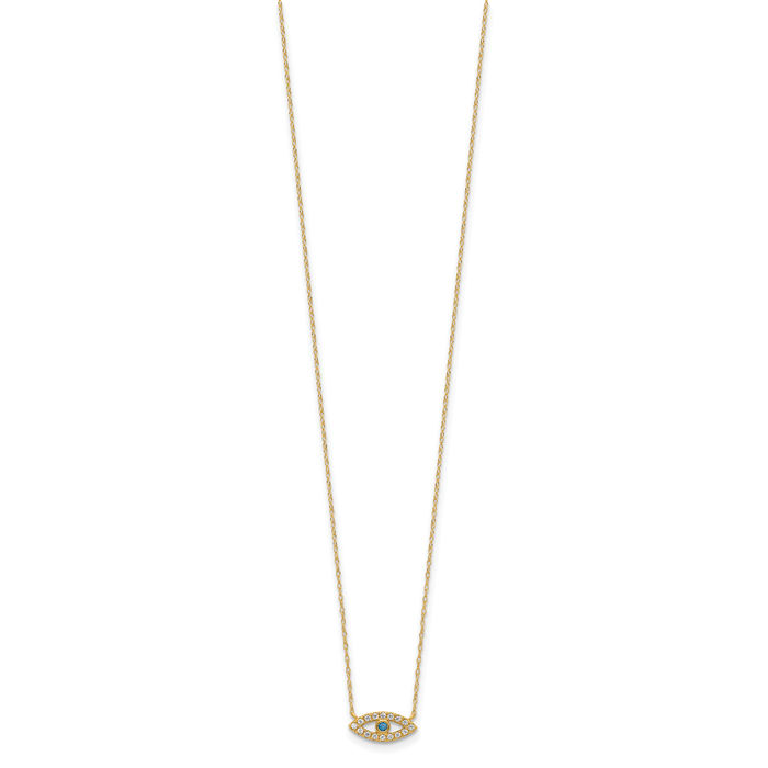 10K Solid Yellow Gold Cubic Zirconia CZ Hamsa Hand of Fatima Evil Eye Protection Good Luck Blue Necklace