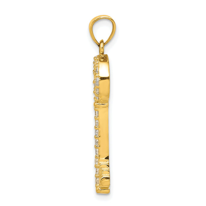 10K Solid Yellow Gold Cubic Zirconia CZ Key Necklace Chain Pendant Charm