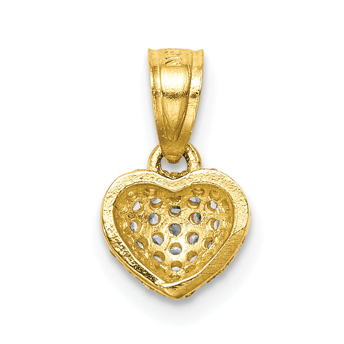 10K Solid Yellow Gold Cubic Zirconia CZ Heart Necklace Love Pendant Charm