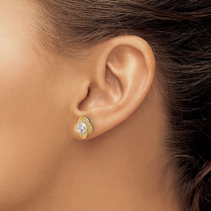 10K Solid Yellow Gold Cubic Zirconia CZ Stud Earrings