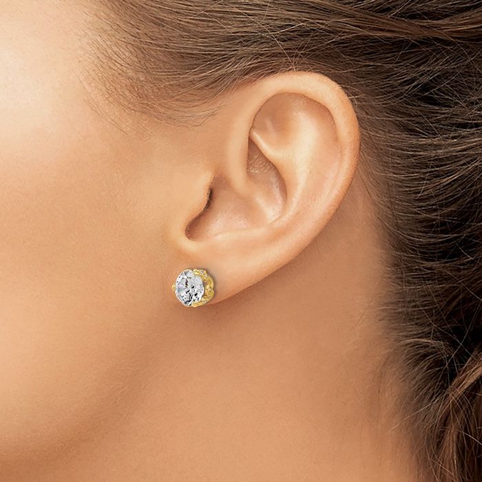 10K Solid Yellow Gold Cubic Zirconia CZ Stud Earrings