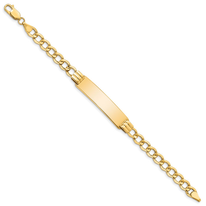 10K Solid Yellow Gold Curb Link Name Bar Identification ID Bracelet