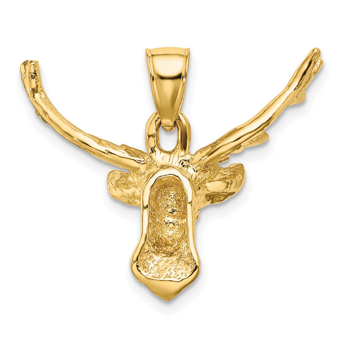 10K Solid Yellow Gold Deer Head 8 Point Buck Necklace Chain Pendant Charm