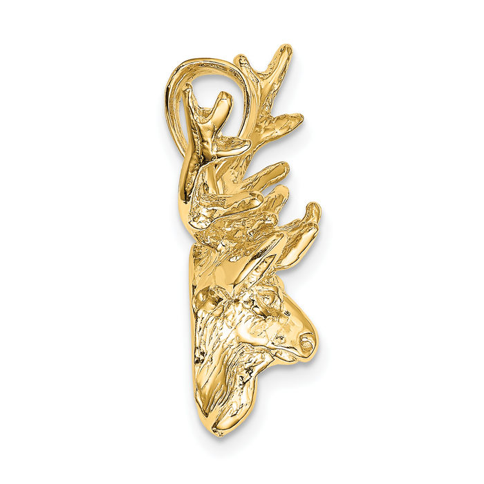 10K Solid Yellow Gold Deer Head 8 Point Buck Necklace Chain Pendant Charm