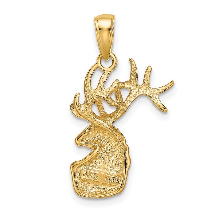 10K Solid Yellow Gold Deer Head Necklace Chain Pendant Charm