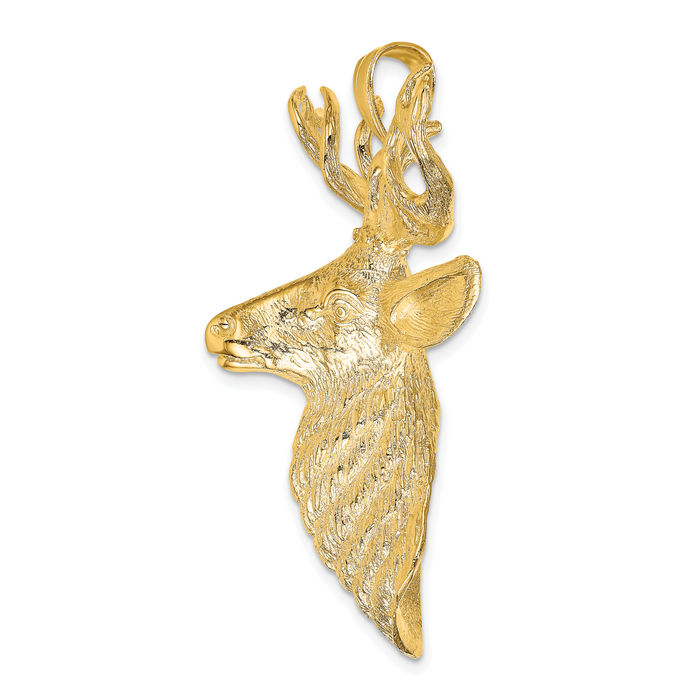 10K Solid Yellow Gold Deer Head Necklace Chain Pendant Charm