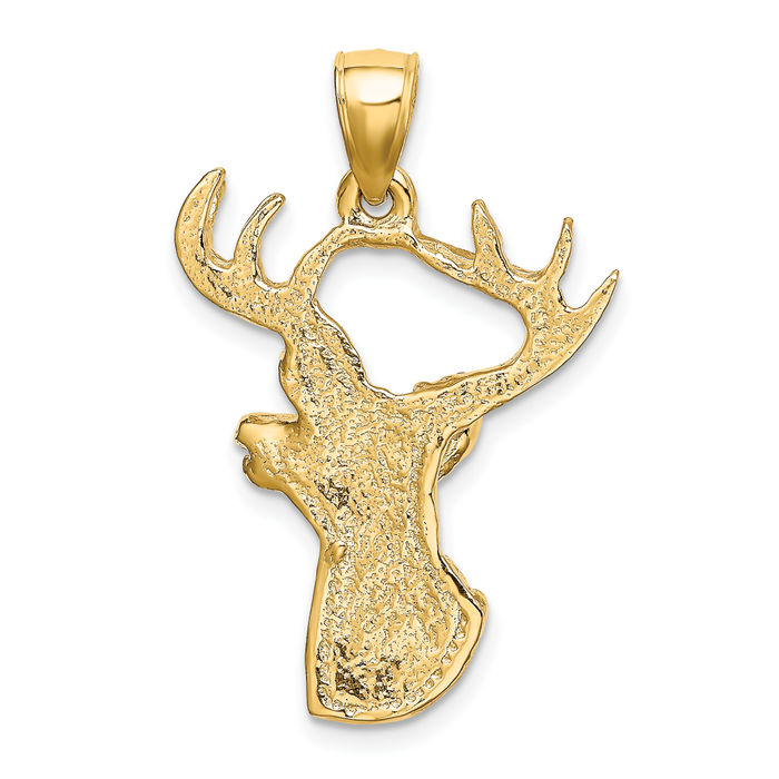 10K Solid Yellow Gold Deer Head Profile Necklace Chain Pendant Charm