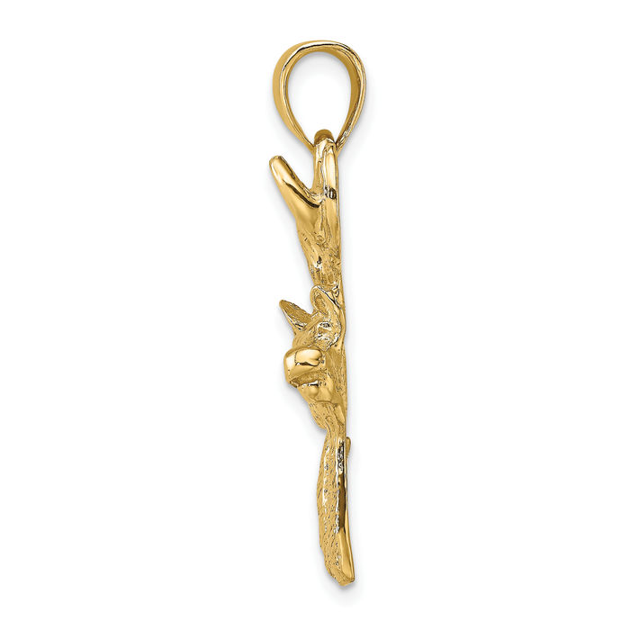 10K Solid Yellow Gold Deer Head Profile Necklace Chain Pendant Charm