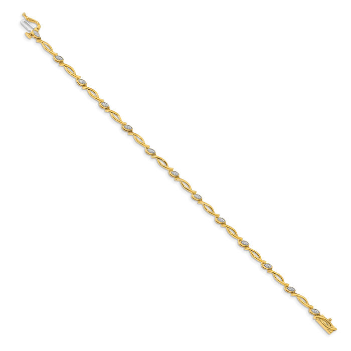 10K Solid Yellow Gold Diamond Tennis Bracelet
