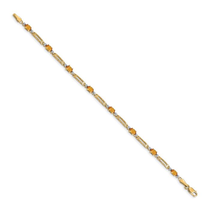 10K Solid Yellow Gold Diamond Orange Citrine Chain Gemstone Tennis Bracelet