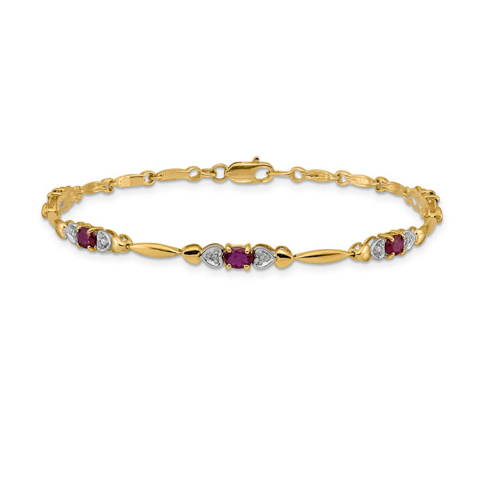 10K Solid Yellow Gold Diamond Ruby Tennis Bracelet - Picture 9 of 12