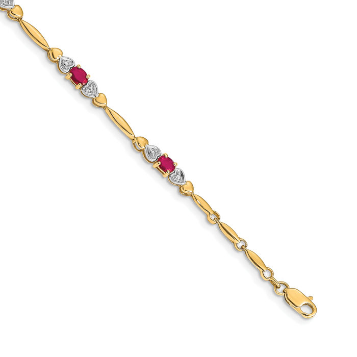 10K Solid Yellow Gold Diamond Ruby Tennis Bracelet - Picture 11 of 12