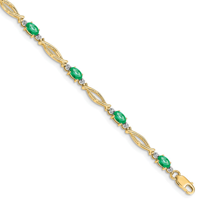 10K Solid Yellow Gold Diamond Emerald Tennis Bracelet - Picture 11 of 12