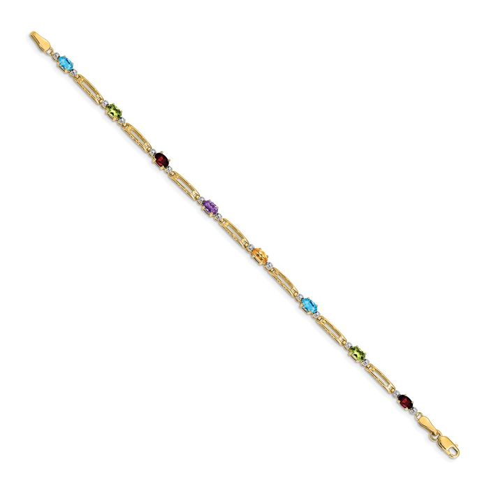 10K Solid Yellow Gold Diamond Gemstone Rainbow Multi-color Tennis Bracelet