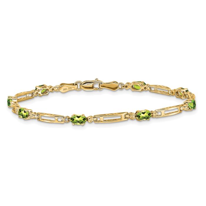 10K Solid Yellow Gold Diamond Peridot Tennis Bracelet - Picture 10 of 12