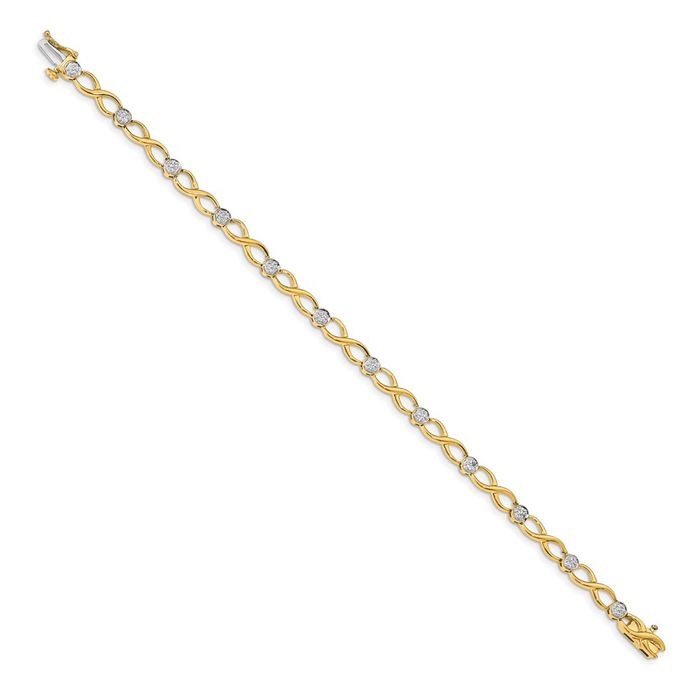 10K Solid Yellow Gold Diamond Infinity Twisted Love Knot Symbol Chain Bracelet