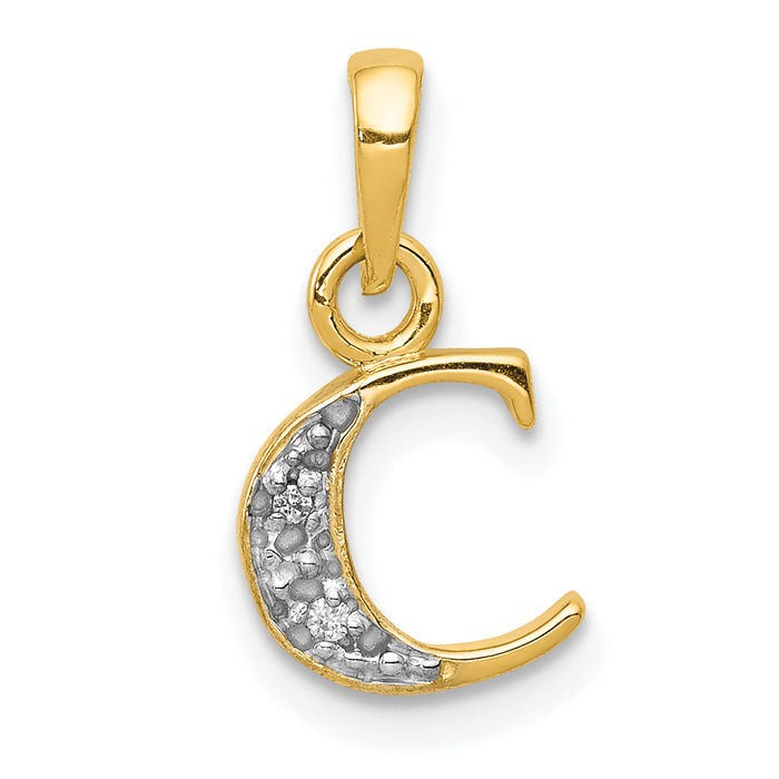 10K Solid Yellow Gold Diamond Letter C Initial Necklace - Picture 11 of 12