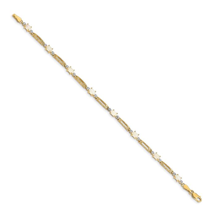 10K Solid Yellow Gold Diamond Opal Tennis Bracelet