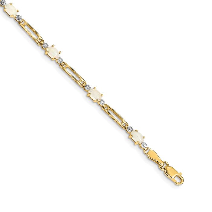 10K Solid Yellow Gold Diamond Opal Tennis Bracelet