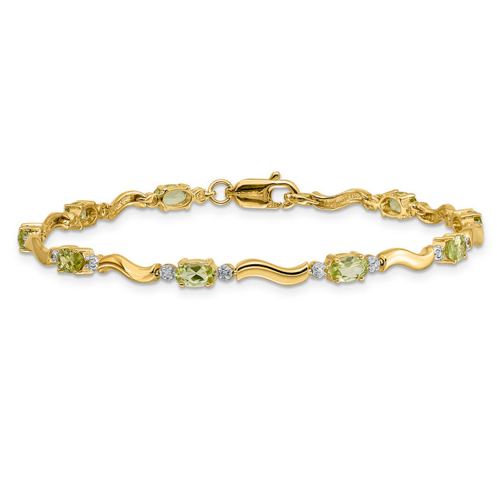10K Solid Yellow Gold Diamond Peridot Tennis Bracelet - Picture 9 of 12