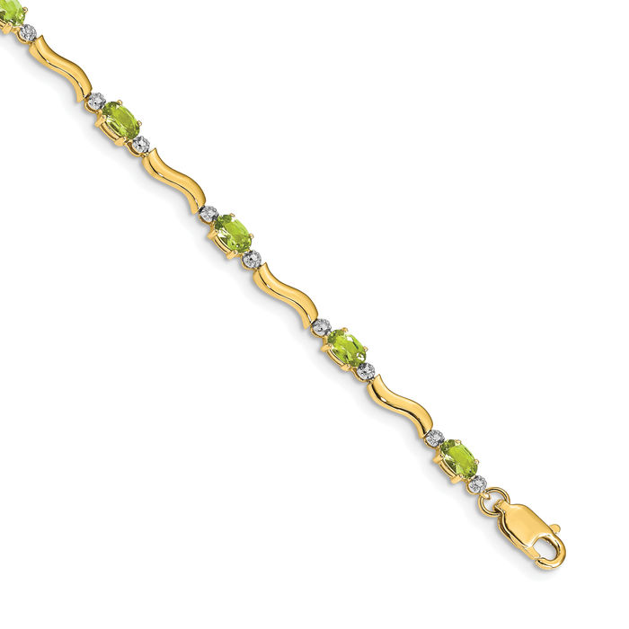 10K Solid Yellow Gold Diamond Peridot Tennis Bracelet - Picture 11 of 12