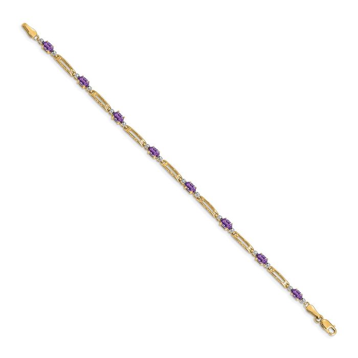 10K Solid Yellow Gold Diamond Purple Amethyst Chain Gemstone Tennis Bracelet