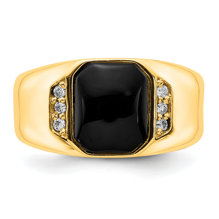 10K Solid Yellow Gold Diamond Onyx Ring - Picture 11 of 52