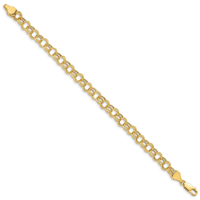 10K Solid Yellow Gold Double Link Chain Charm Bracelet