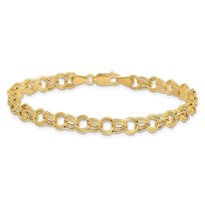 14K Solid Yellow Gold Double Link Chain Charm Bracelet