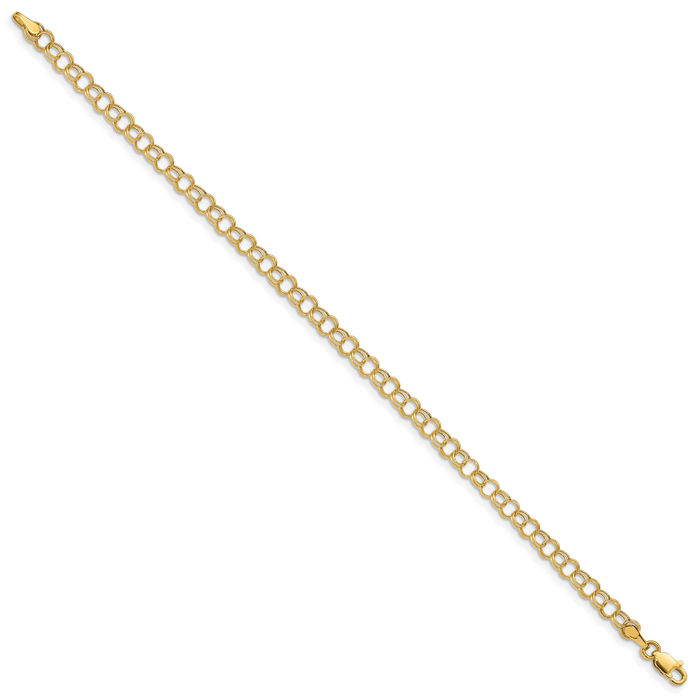 10K Solid Yellow Gold Double Link Chain Charm Bracelet