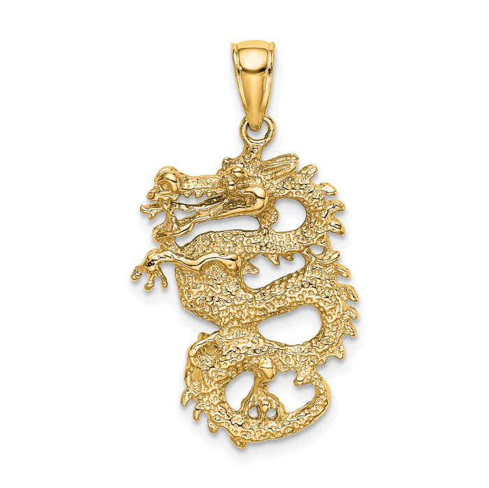 10K Solid Yellow Gold Dragon Necklace Chain Pendant Charm