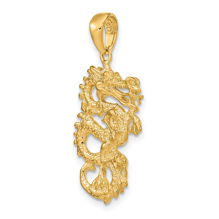 10K Solid Yellow Gold Dragon Necklace Chain Pendant Charm