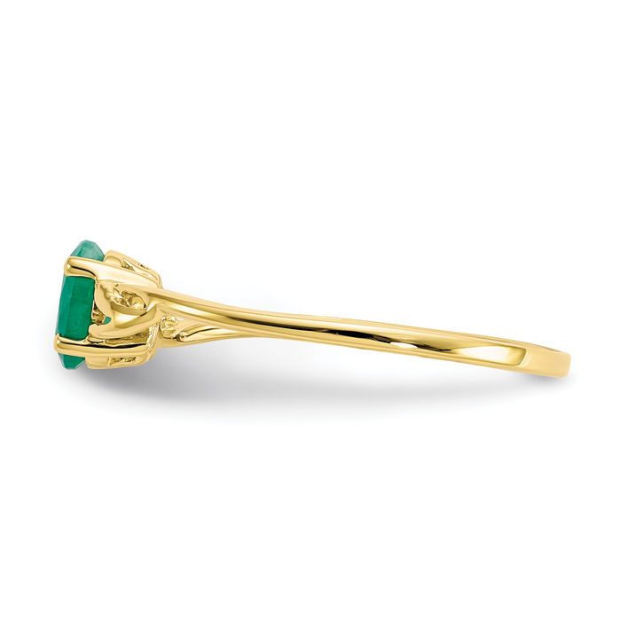10K Solid Yellow Gold Green Emerald Ring Gemstone Band May Birthstone Jewelry