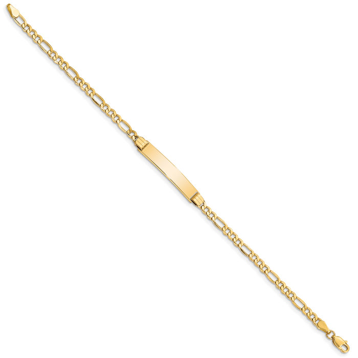 10K Solid Yellow Gold Figaro Link Name Bar Identification ID Bracelet
