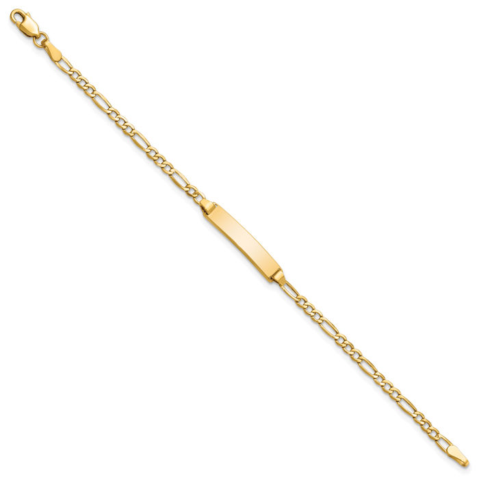 10K Solid Yellow Gold Figaro Link Name Bar Identification ID Bracelet