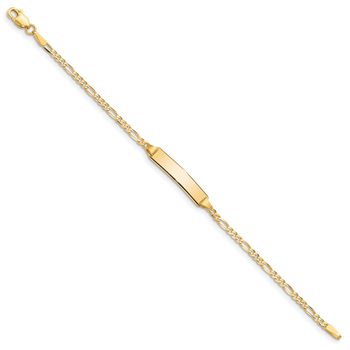 10K Solid Yellow Gold Figaro Link Name Bar Identification ID Bracelet