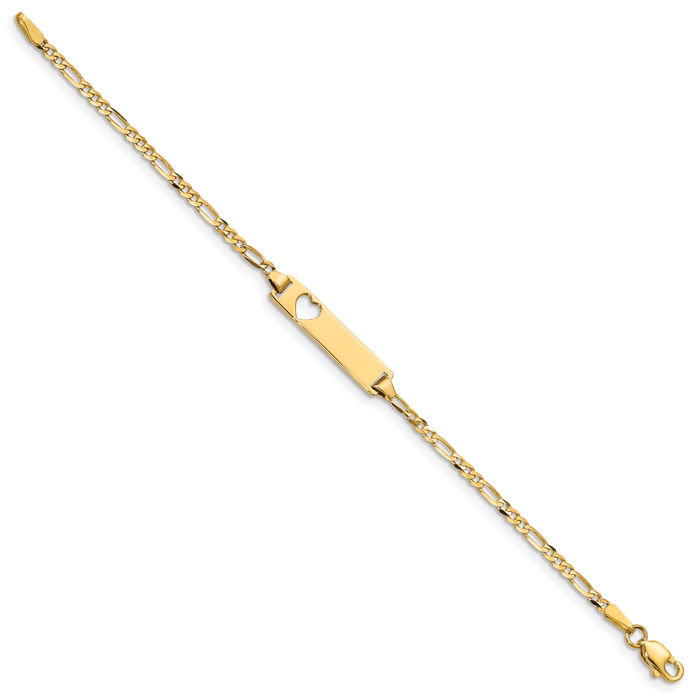 10K Solid Yellow Gold Figaro Link Name Bar Identification ID Bracelet