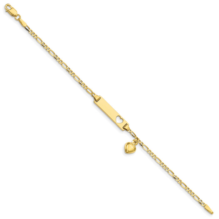 10K Solid Yellow Gold Figaro Link Name Bar Identification ID Bracelet