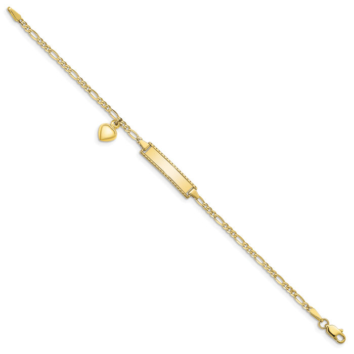 10K Solid Yellow Gold Figaro Link Name Bar Identification ID Bracelet