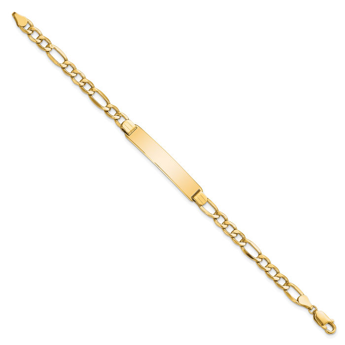10K Solid Yellow Gold Figaro Link Name Bar Identification ID Bracelet