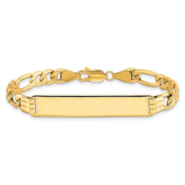 14K Solid Yellow Gold Figaro Link Name Bar Identification ID Bracelet