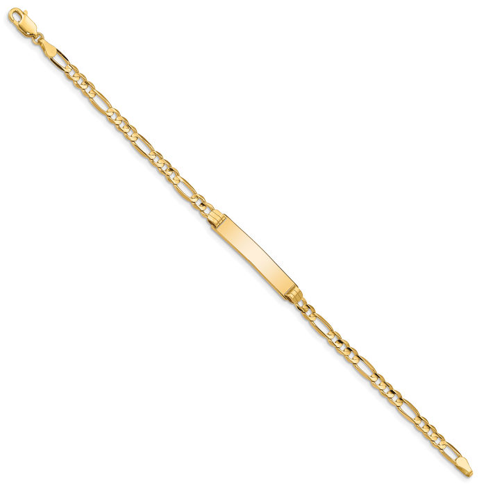 10K Solid Yellow Gold Figaro Link Name Bar Identification ID Bracelet