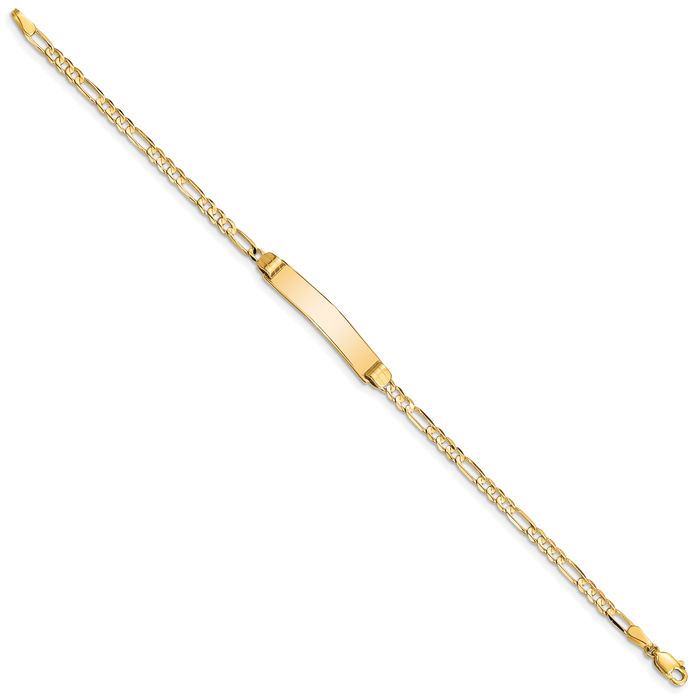10K Solid Yellow Gold Figaro Link Name Bar Identification ID Bracelet
