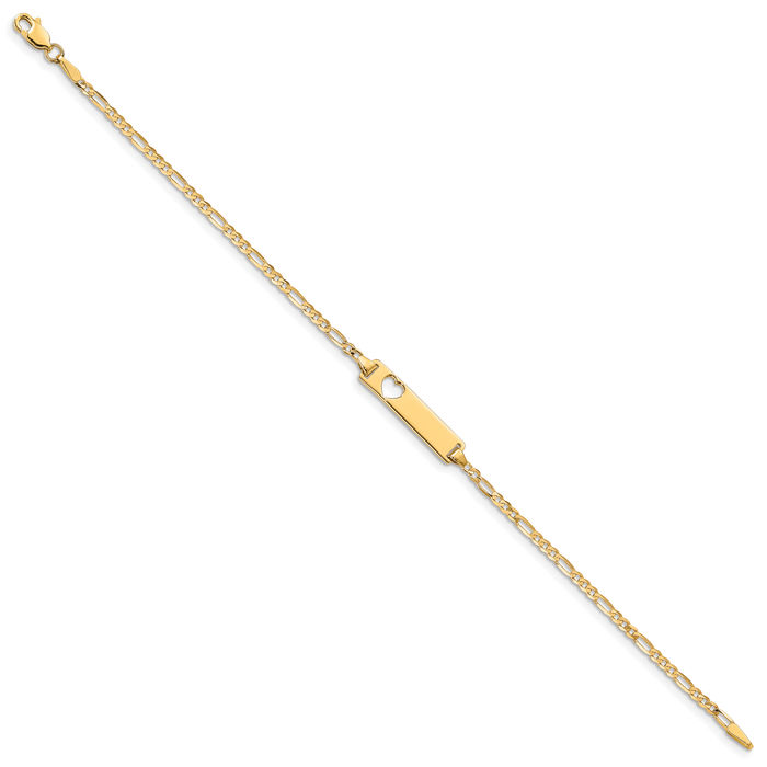 10K Solid Yellow Gold Figaro Link Name Bar Identification ID Bracelet