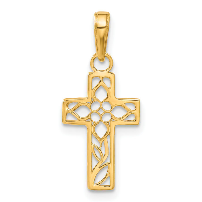 10K Solid Yellow Gold Antique Filigree Latin Mexican Holy Cross Necklace Religious Chain Pendant Jesus Christ Charm