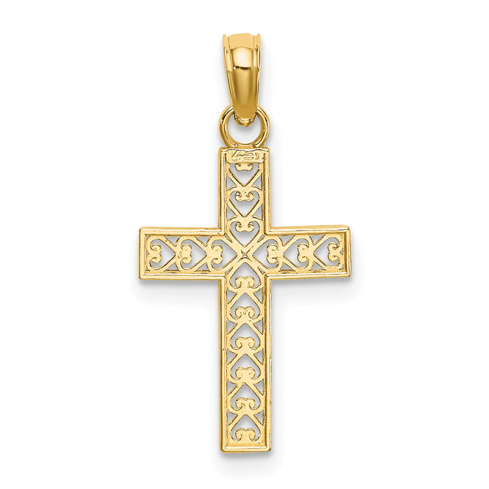 10K Solid Yellow Gold Antique Filigree Latin Mexican Holy Cross Necklace Religious Chain Pendant Jesus Christ Charm